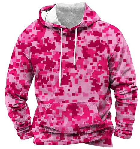 Grandi Felpe per Uomo Uomo Stampa Camouflage Moda Casual Tasca Coulisse Felpa con Cappuccio Slipper Slip Open Toe, rosa, M