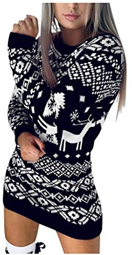 Weihnachten Strickkleid Damen Rot|Pulloverkleid Weihnachtskleid Frauen Lang| Oversize Weihnachts Kleider Elegant Pullikleid mit Weihnachtsmotiv Wickelkleid Minikleid Winterkleid Freizeit