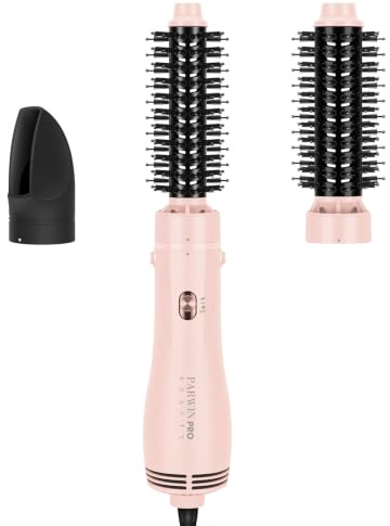 PARWIN PRO BEAUTY 4 in 1 Warmluftbürste, Hairstyler, Föhnbürste | Stylen in One Step, Schnelles Volumen, Locken, Glätten, 3 Temperaturen, Keramik, Ionen Pflege, 1100 Watt, Rosa