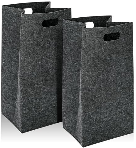 aleawol 2 Stück Wäschekorb Filz 60L Verdickt Wäschesammler Schmal Filzkorb Aufbewahrung Groß Faltbar Filzkorb Filz Dunkelgrau Schmutzwäsche Sammler für Schlafzimmer, Badezimmer(57.5x30x24cm)