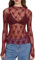 LYSINK Womens Y2k Sheer Lace Tops Summer Slim Fit Long Sleeve See Through Mesh Coverups Blouse Aesthetic Coquette Shirt (A-Wine Red, S)
