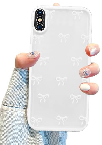 Jusy Schutzhülle für iPhone Xs Max mit Schleife, niedliches transparentes Schleifenmuster, ästhetisch, weiches TPU, transparent, für Damen, Weiß
