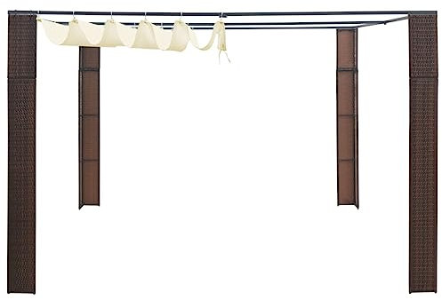 Markise Shelter Partyzelt Weidezelt - Pavillon mit Dach Poly Rattan 300x300x200 cm Braun und Creme für Events Party Camping Terrasse