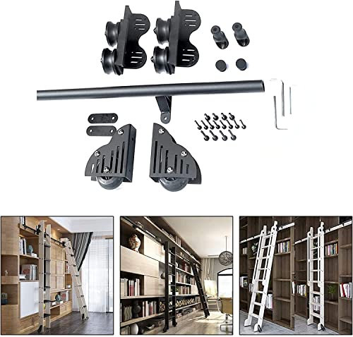 CHENRUIQI Rollleiter-Hardware-Bibliothek Schiebeleiter-Hardware-Kit 20-Fuß-Schiene/Schiene, schwarzes Schiebeschienen-Kit für Bücherregal, Heimbüro oder Küche (Keine Leiter) (Größe: 6,6 Fuß/
