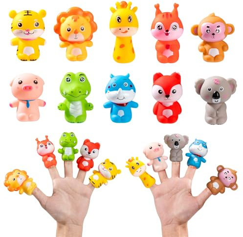 Fingerpuppen Set,10 Stück Niedliche Tier Finger Puppen Kleine Finger Puppet Requisiten Gummi Badespielzeug Geschenk für Weihnachten Geburtstag Kinder Mitbringsel