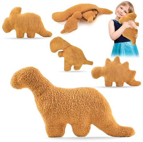 Rierousy 4 Stück Dino Nugget Kissen, Dino Chicken Nugget Pillow,Dino Nuggets Kuscheltier, Dinokissen, Dinosaurier Stofftierkuscheltier Dino Kreatives Geburtstagsgeschenke (4)