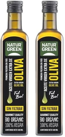 NaturGreen - Aceite de Oliva Virgen Extra Bio, AOVE Ecológico, Sin Filtrar, Primera Presión, 100% Vegano - 500 ml (Paquete de 2)