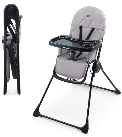 Kinderkraft BINCI chaise haute, légère et pliable, 5 kg, avec plateau, repose-pieds et harnais 5 points, idéale pour petits espaces et voyages, Gris