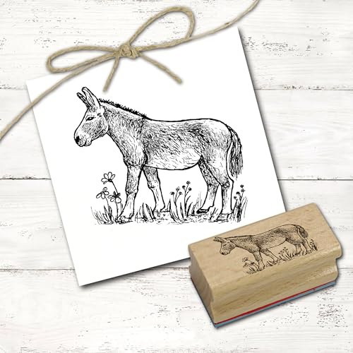 Dekolando Motivstempel Esel steht auf der Wiese - Stempel Holzstempel Tiere Bauernhof - Abdruck 48 x 38 mm