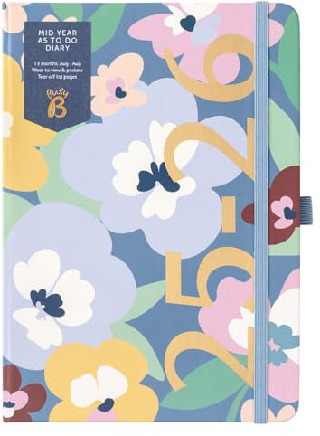 Busy B A5 Diary - Akademisches Tagebuch zur Jahresmitte - Aug '25 - Aug '26 - Blumendruck Journal-Cover - Wochenplaner mit To-Do-Listen, Notizen, Wochen-to-View, 3 Taschen & Jahresplaner