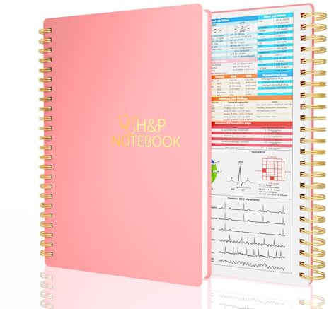 H & P medicinsk och fysikalisk historisk anteckningsbok för sjukvårdspersonal och studenter, inklusive medicinsk terminologi, passar i en vit kappa, tjockt papper 100 g/m², A5 (15 x 21,8 cm) (rosa)