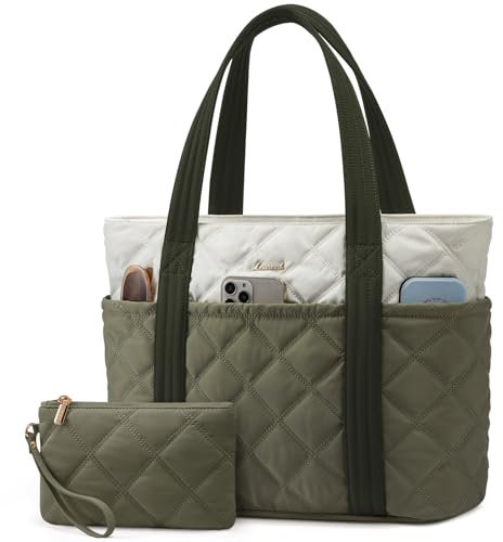 LOVEVOOK Handtasche Shopper Tasche Damen Mittelgroß, Leicht Puffer Tote Bag Arbeitstasche Schultasche mit 15,6 Zoll Laptopfach, Elegant Schultertasche Handbags Women für Uni Büro Arbeit Reisen
