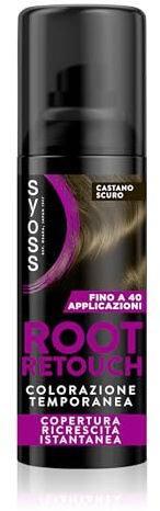 Syoss Root Retouch Colorazione Temporanea Spray Castano Scuro 120 ml, Ritocco capelli bianchi e ricrescita capelli resistente a pioggia e sudore, Fino a 40 applicazioni