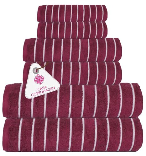 Casa Copenhagen Ecstatic 6-teiliges Handtuch-Set – Burgund, 600 g/m², 2 Badetücher, 2 Handtücher, 2 Waschlappen aus weicher ägyptischer Baumwolle für Badezimmer, Küche und Dusche