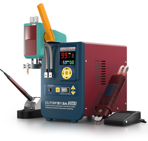 GLITTER 812A 2-in-1 Batterie-Punktschweißgerät und Lötstation, 14500W, 2500A, mit AT/MT-Modus, Schwenkarm und Fußpedal, für LiFePO4 LFP Lithium-Batterien