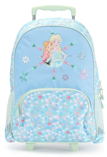 DISNEY STORE Offizieller Frozen Rollrucksack – Kinderrucksack mit gestickten Akzenten, verstellbaren Trägern, Reißverschlussfächern und Netztaschen, Siebkunst mit Anna, Elsa und schillernden Akzenten