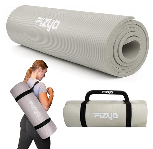 FIZYO Yoga matte 190 cm aus NBR - rutschfest & extra-dick Yogamatte | Gymnastikmatte für Yoga, Pilates & Fitness 15 mm, wasserabweisend, formstabil inkl. Tragegurten - Trainingsmatte rutschfest