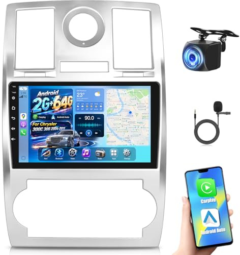 Radio de Coche para Chrysler 300 300C 2004-2011, [2G+64G] Estéreo de Coche con 9 Pulgadas Pantalla Táctil Android con Wireless Carplay y Android Auto/Bluetooth/WiFi/Bluetooth/EQ/FM RDS Radio
