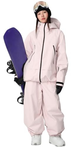 Herren Damen Skijacke & Skihose Set Skianzug 2 teilig Schneeanzug Wassersäule Schneejacke Atmungsaktiv Trägern Winddichte Schneehose zum Skifahren Snowboarden