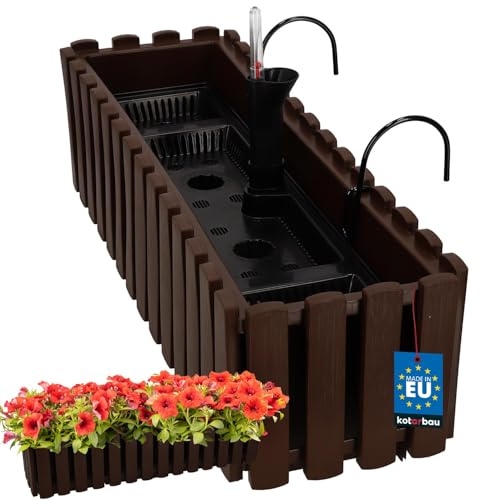 KOTARBAU® Maceta - Jardinera Exterior - Macetero Autorriego - Macetas Plástico - 58 x 18 x 16 cm - Marrón - Maceta Colgante - Jardinera Balcon - Macetas para Colgar