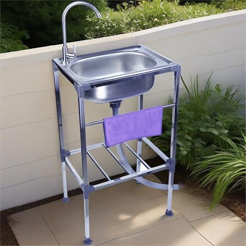 53x38x83cm Évier en Acier Inoxydable,Évier de Cuisine Lavabo à Une Cuve,Lavabo Autoportant Avec Raccords De Vidange Et Robinet,For Restaurant,Garage,BuanderieFacile À Nettoyer