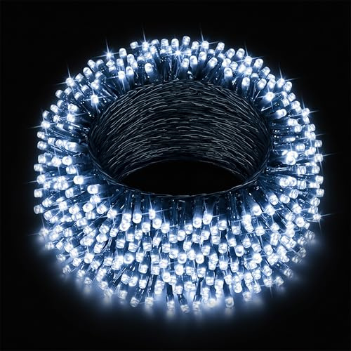 EcoNour Cluster-Lichterkette, 750 LEDs, 18.75 m, Kaltweiß | 8 Stunden Leuchtdauer, 8 Lichtmodi, 2,5 cm LED-Abstand, mit Timer und Speicherfunktion | Geeignet für den Innen- und Außenbereich