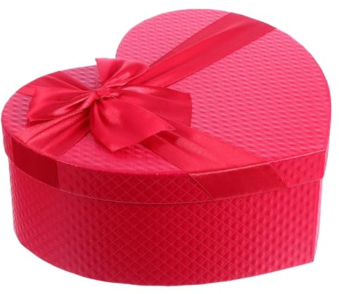 ROMISBABA Herzförmige Geschenkbox aus Stabilem Material in Rot 23 X 17,5 X 9cm mit Schleifendekor für Hochzeitsdeko und Gastgeschenke