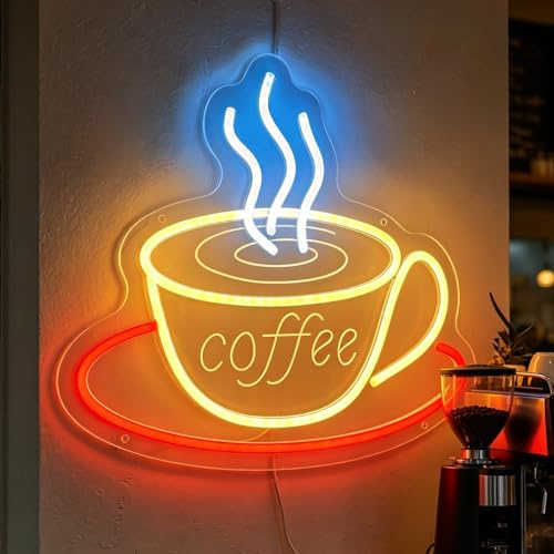 Coffee Neon Sign Led Coffee Cup Neon Light for Business USB Powered Bright Coffee Bar Light Up Sign for Cafe Shop Coffee Station Accessories Home Kitchen Decor