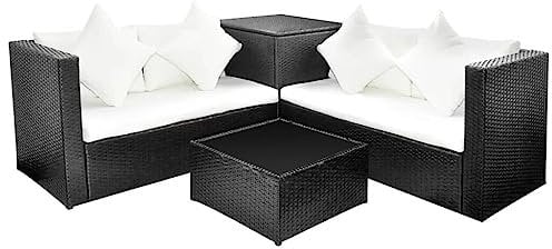 vidaXL Gartenmöbel 4-TLG. mit Auflagen Sitzgruppe Sitzgarnitur Lounge Sofa Gartensofa Gartenset Sofagarnitur Rattanmöbel Poly Rattan Schwarz
