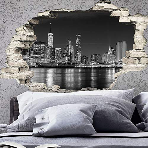 Sticker 3D Effekt | Wandaufkleber New York Skyline - Tapete Dekoration optische Täuschung Raum und Wohnzimmer | 60 x 90 cm