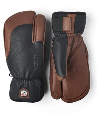 HESTRA Topo-3 Finger Blau-Braun - Warmer robuster Rindsleder Ski 3-Finger Handschuh, Größe 10 - Farbe Navy - Brown