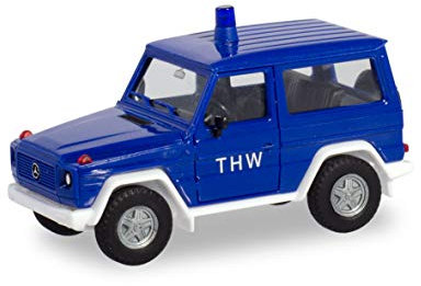 herpa 094825 – Man THW Einsatzfahrzeug, Mercedes Benz G-Klasse, Cars, Blaues Miniatur Auto, Modellbau, Miniaturmodelle, Sammlerstück, Kunststoff - Maßstab 1:87
