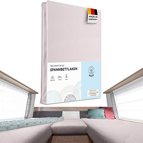 Beeke® Premium Spannbettlaken Wohnmobil [3 teilig] - Multi-Stretch Bettlaken für Wohnwagen-Heckbett [Made in Germany] - 97% Baumwolle und 3% Elasthan [Oeko-TEX Standart 100 für Babys] - 200 g/m²