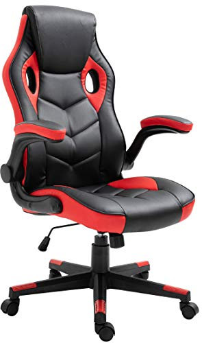 CLP Poltrona Racing Omis in Similpelle con Braccioli Ribaltabili I Sedia Gaming Girevole con Braccioli E Seduta Regolabile, Colore:Nero/Rosso