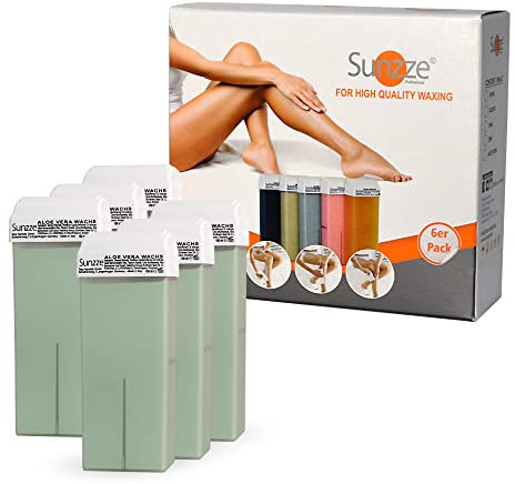 Sunzze Warmwachspatronen Roll On Set Aloe Vera, Brazilian Waxing Kit zur Enthaarung, Wachsroller, Wax, 6 Stück je 100ml