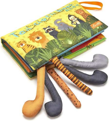 TUMAMA Babybuch Stoffbüch 0 6 Monate, Baby Buch sensorisches Buchspielzeug, weiche 3D-Dschungelschwänze Baby Spielzeug, Quietsch Crinkle-Sound Badebuch, Neugeborene 0-18 Monate Book Geschenk