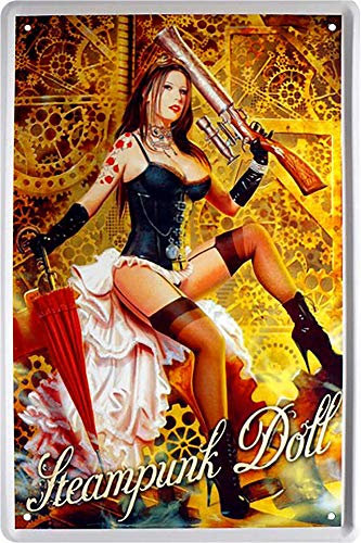Blechschilder Pin Up Pinup „Steampunk Doll“ Hot Sexy Girl Lady Retro Reklame Werbeschild Deko Dekoration Metallschild Vintage Schild Geschenk zum Geburtstag oder Weihnachten C0306 20x30 cm
