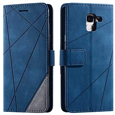 SONWO Case for Galaxy J6 2018 Case, Premium Leather Flip Wallet Case Magnetic Closure Card Slots Kickstand Phone Case for Samsung Galaxy J6 2018, Blue