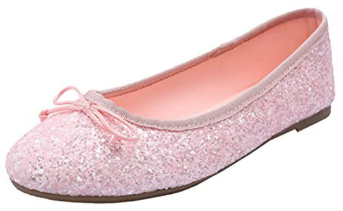 Feversole Ballerina in Vernice Colorata con Cuscino in Memory Foam per amaretti da Donna Glitter Rosa Baby 36 EU