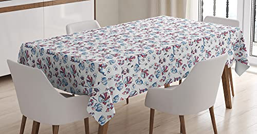 ABAKUHAUS Escargot Nappe, Coquilles isolés Crustacés, Linge de Table Rectangulaire pour Salle à Manger Décor de Cuisine, 140 x 200 cm, Multicolor Blanc