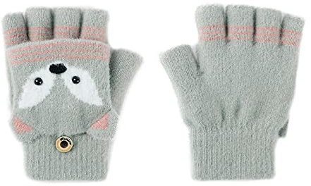 Halb-Doigts/Fingerlose Handschuhe für Kinder, doppelte Verwendung, Strickhandschuhe, ohne Finger, warm, ohne Finger, 2-6 Jahre, grün, S