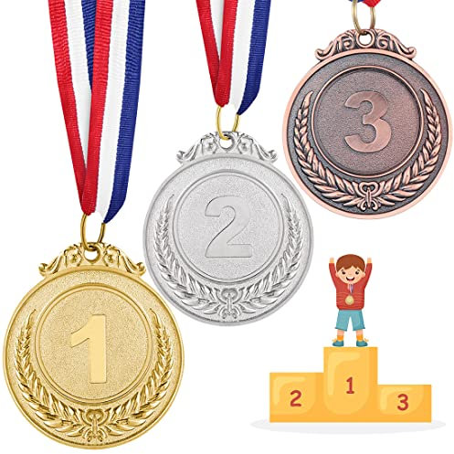 MCSQK Metall Medaillen, 3 Stück Gewinner Medaillen Gold Silber Bronze Medaille für Kinder Sieger Medallien, Olympia Goldmedaillen für Kindergeburtstag Party Spiele Sports Wettbewerbe Auszeichnungen