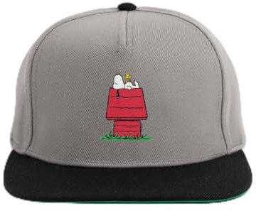 Spreadshirt Peanuts Snoopy Woodstock Und Die Hundehütte Snapback Cap, One Size, Graphit/Schwarz