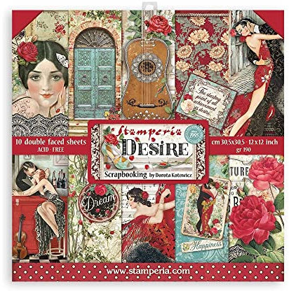 Stamperia SBBL117 Scrapbooking Pad 10 Sheets cm 30,5x30,5 (12x12) -Desire, Multicolor, 12 x 12 inches