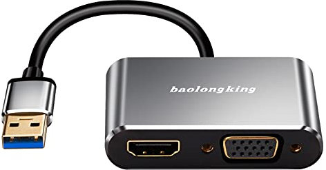 baolongking Adaptateur USB 3.0 vers HDMI + VGA avec Sortie Audio, convertisseur USB vers HDMI 1080p Prend en Charge HDMI et Sortie de synchronisation VGA pour Windows 7/8/10