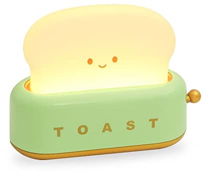 Cute Toast Night Light, LED Dimmable Bread Light with Timer, Sleep Lamp for Bedside Decorations, Aesthetic Gift for Teen Girls (Green)