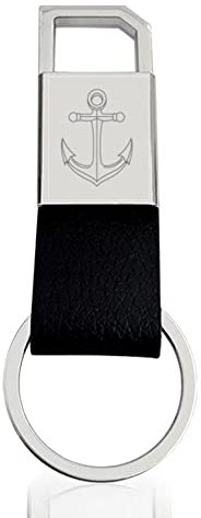 Nacalikeey Porte-clés avec ancre de bateau - Pour homme préféré - Fabriqué à la main - En cuir de vachette - Cadeau de Noël - Anniversaire - Argenté, marron, M