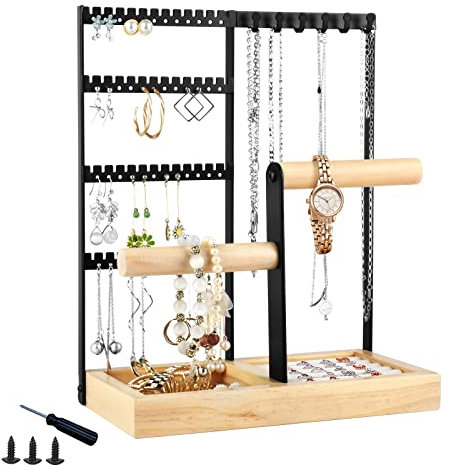 Flymer Schmuckständer, Schmuckhalter Halterung Schmuck Ständer Mehrschichtige Schmuck Ständer Ketten Schmuckaufbewahrung für Ketten Ohrringe Armbänder Ringe (Schwarz)