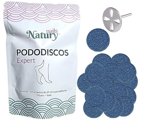 Natury Nails Pododiscos Expert 100 Discos de papel de lija reemplazables con broca base de 25 mm para torno de uñas. Broca para Pedicuras Callosidades y Asperezas (Grano Fino)