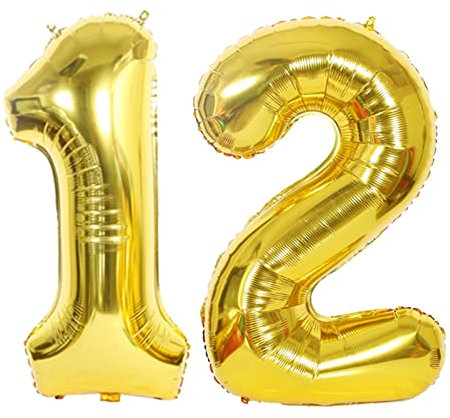 D2D | Party Balloon Zahl 12 XL in Gold - Größe: 80 cm - Folienballons - Zahlenballons - Geburtstagdeko - Helium Ballons